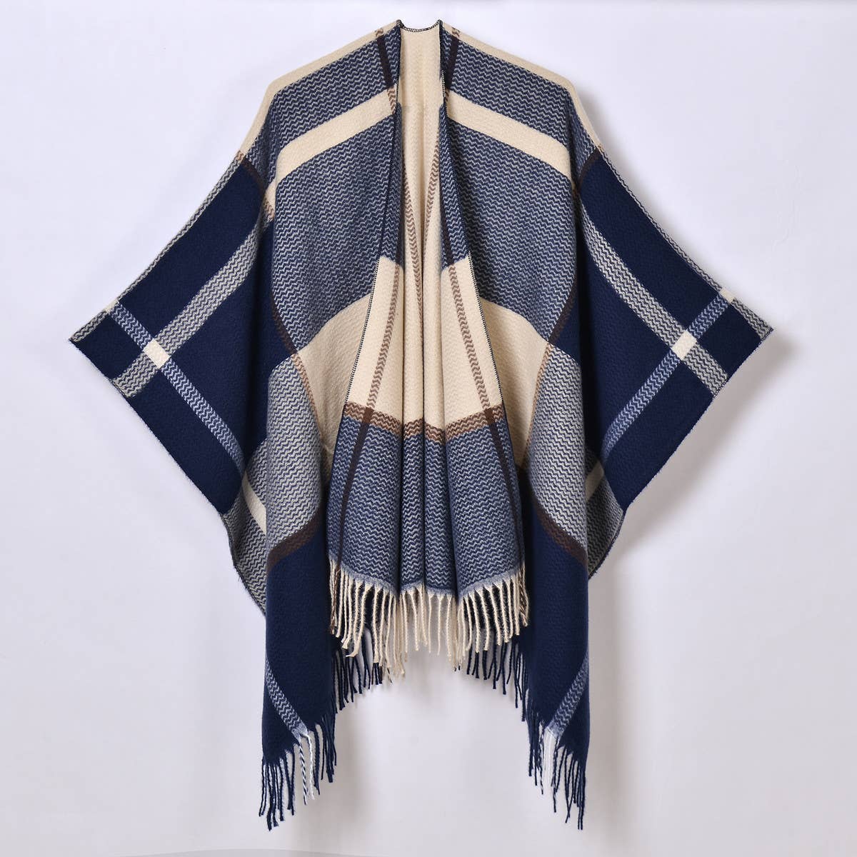 Women Thickened Tassel Pinstripe Shawl Cape_Cwasc0940