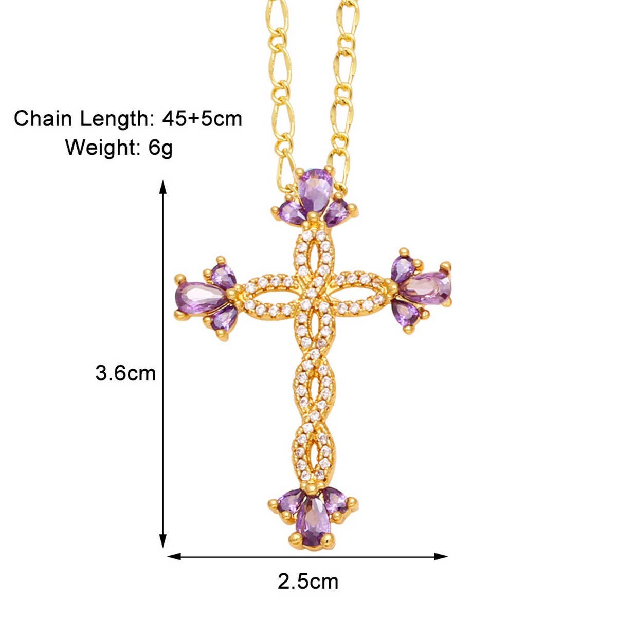 COLORED ZIRCON CROSS PENDANT NECKLACE_CWAJE0910