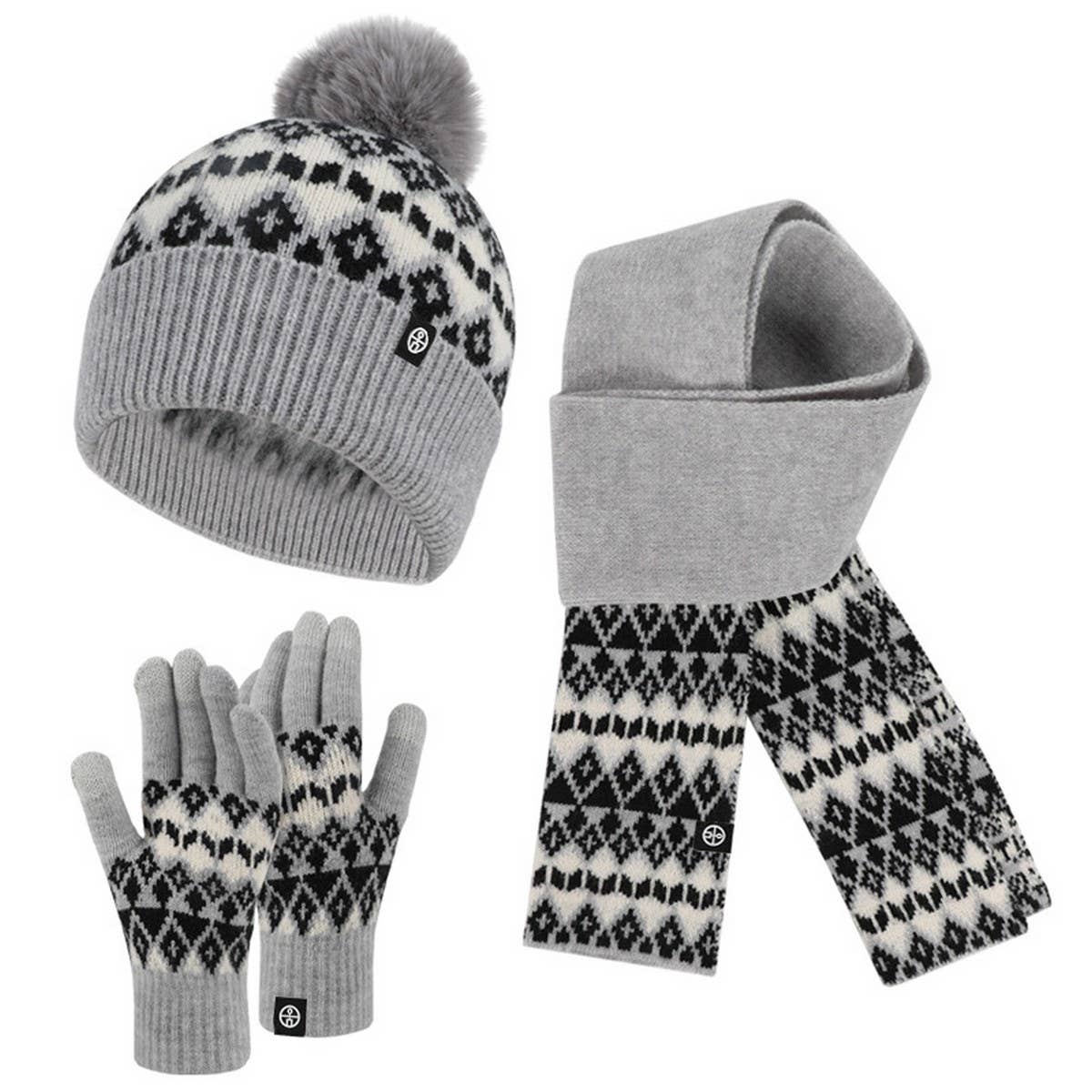 Winter Warm Jacquard Knitted Hat 3-Piece Set_Cwmm2794