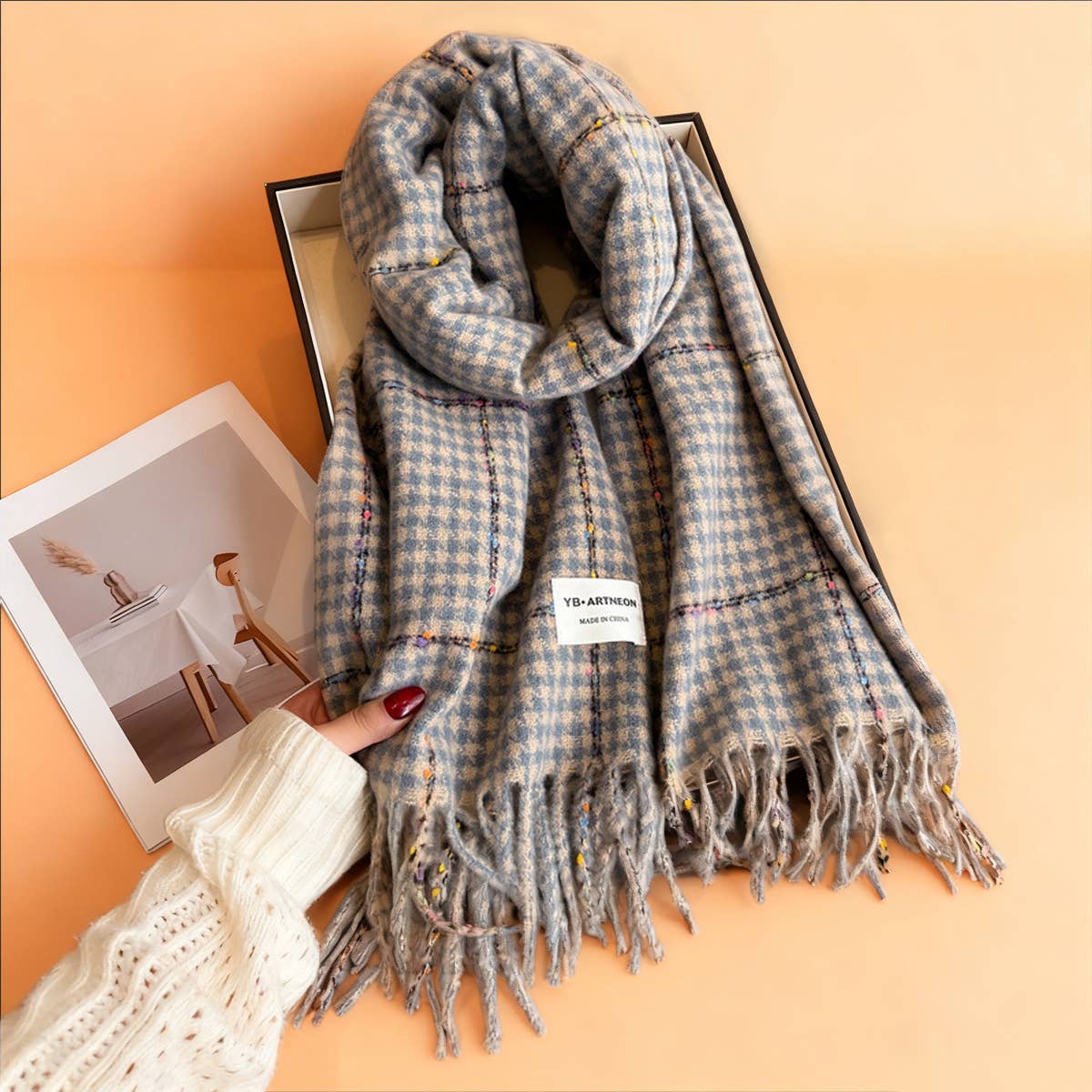 Houndstooth Pattern Winter Warm Cashmere Scarf_Cwasc03266