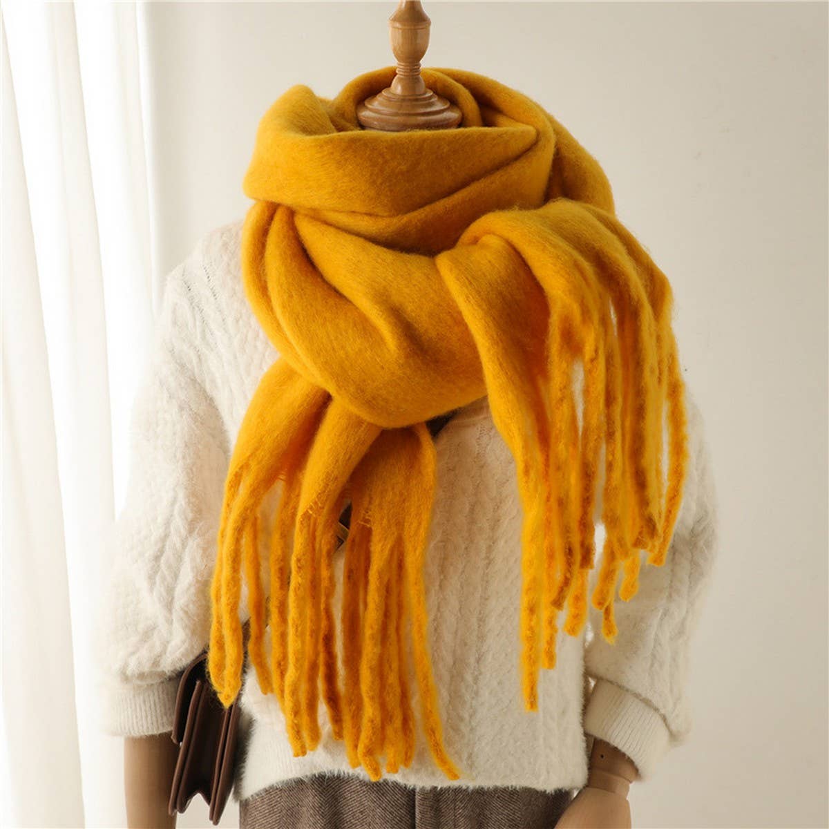 MOHAIR TASSEL SCARF FOR WINTER UNISEX LONG SHAWL_CWASC0965