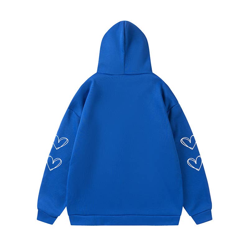 Spider Web Heart Zipper Fleece Hooded Cardigan