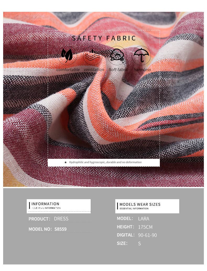 Striped Bat-Sleeve Dress