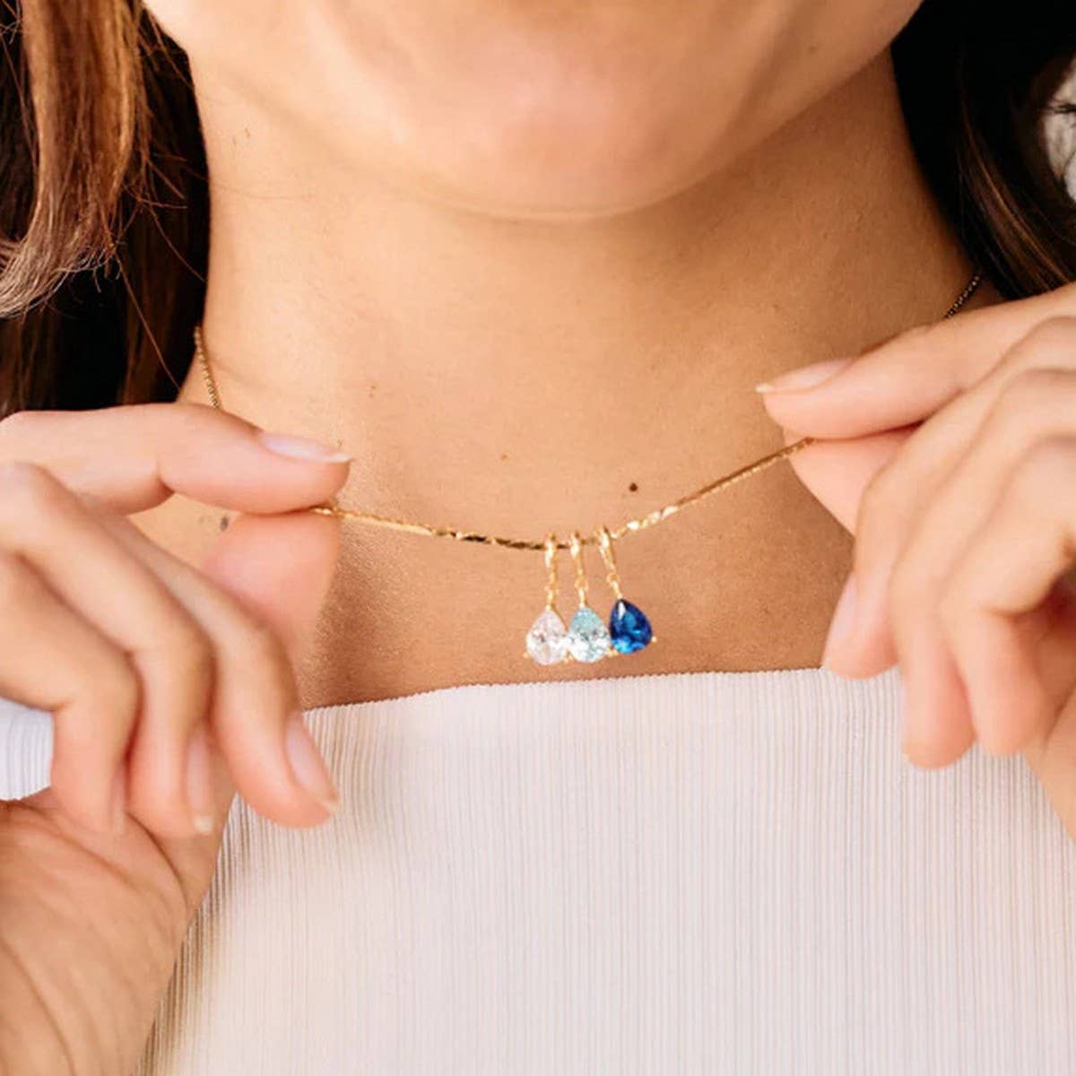 STAINLESS STEEL COLORED DROP ZIRCON NECKLACE_CWMM3921