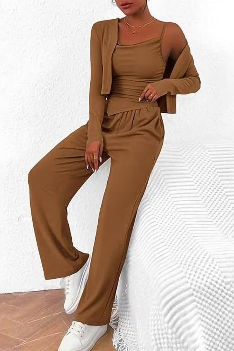 Cwsbsl00033_3 Piece Lounge Set Women Jacket Tank And Pants