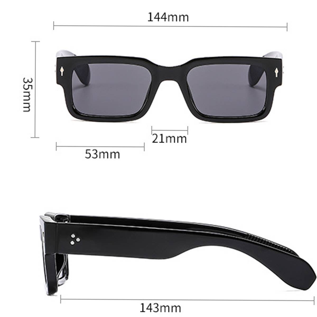 STUDDED SQUARE PC FRAME SUNGLASSES UNISEX_CWASG1156