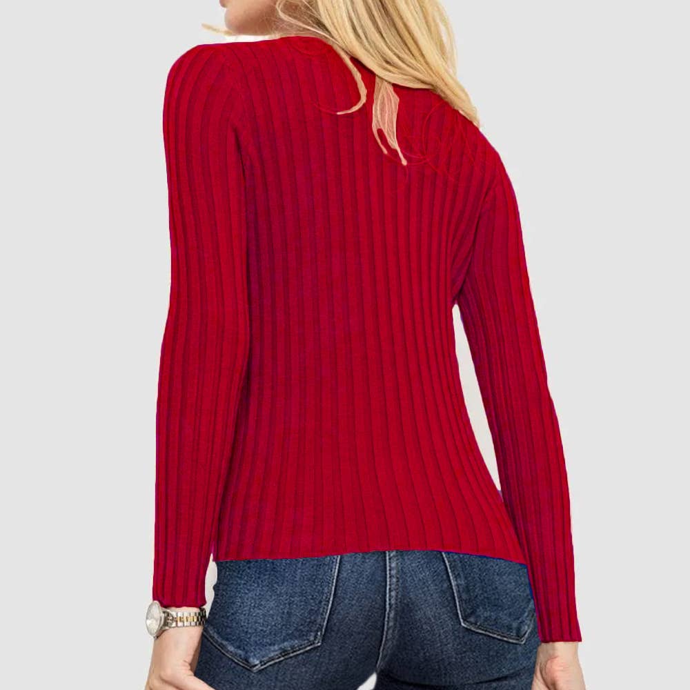 Wide-Striped Solid-Color Long-Sleeved Top