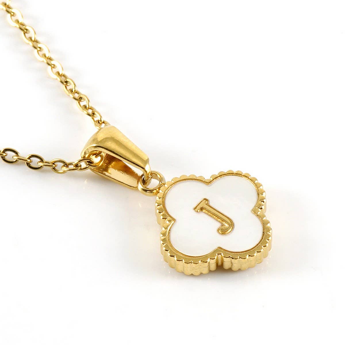 Cwaje1944_Simple Four Leaf Clover Letter Necklace