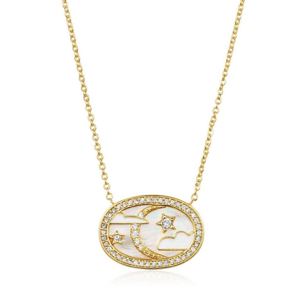 Womens Oval Lucky Charm Pendant Necklace_Cwmm3923