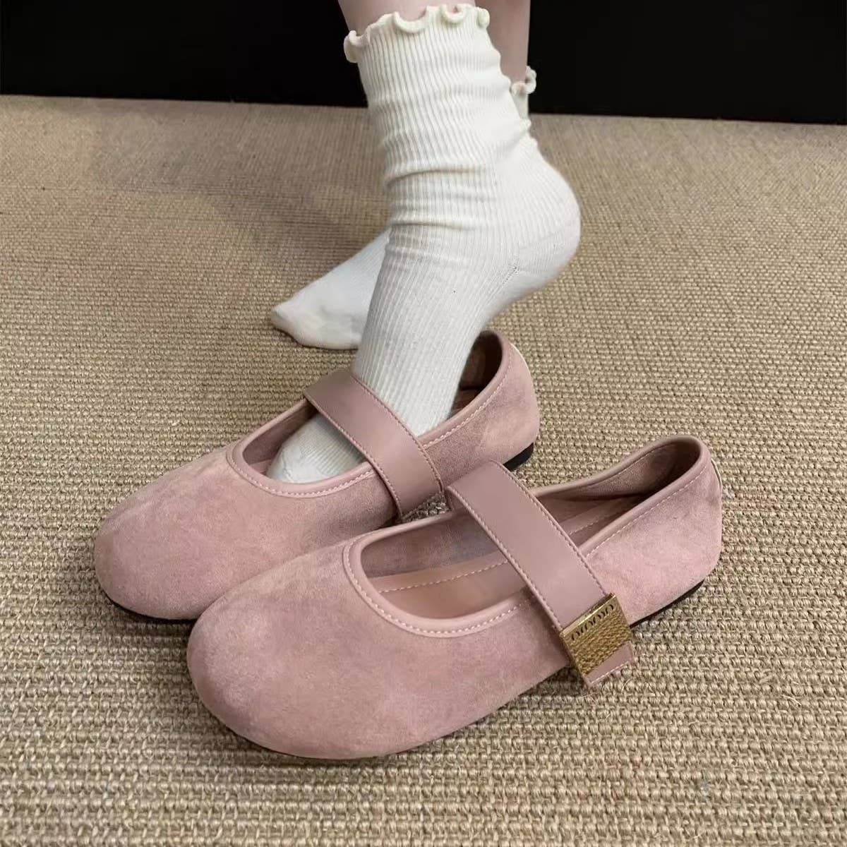 Vintage Red Suede Flats For Women With Soft Sole