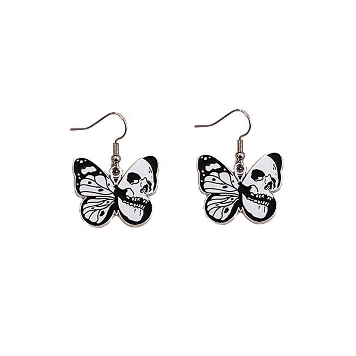 HALLOWEEN SKULL DARK BUTTERFLY EARRINGS_CWAJE1870