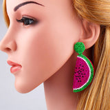 RICE BEAD WOVEN WATERMELON EARRINGS FRUIT EARRINGS_CWAJE0995