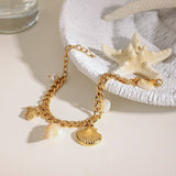 18K GOLD SHELL CONCH STARFISH PENDANT BRACELET_CWAJE4850