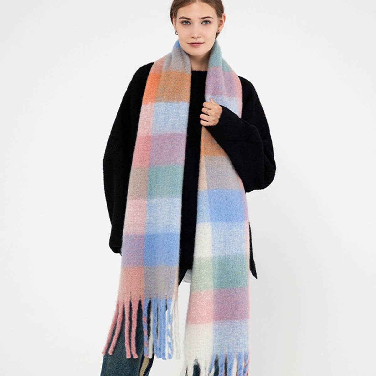 NEW PLAID TASSEL SCARF FOR WOMEN WINTER WARMTH_CWASC0341