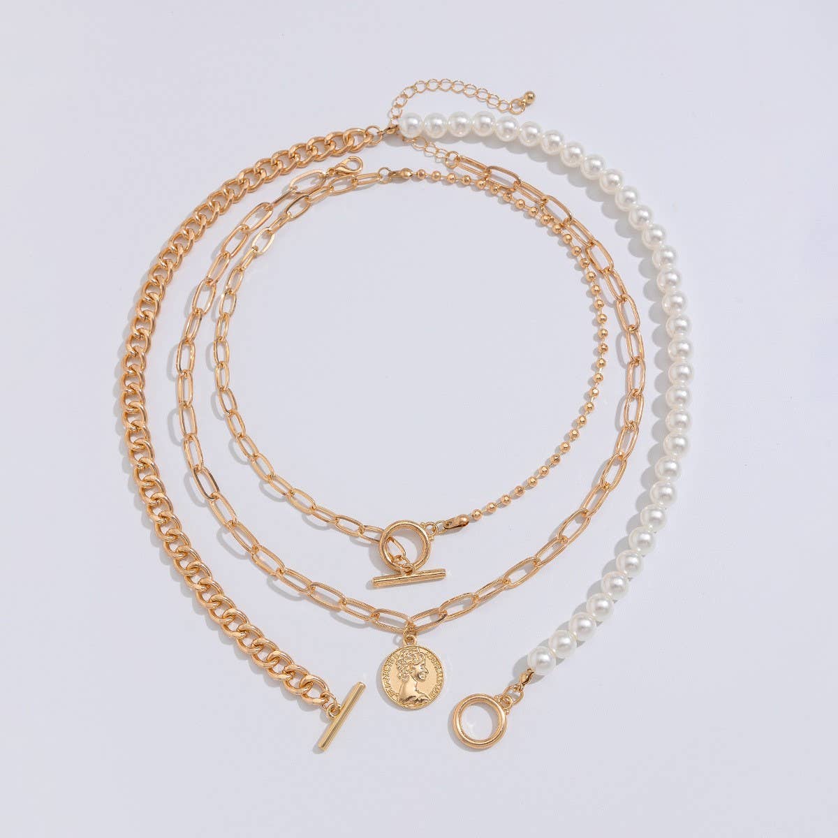 Versatile Geometric Faux Pearl Twisted Necklace_Cwmm3131