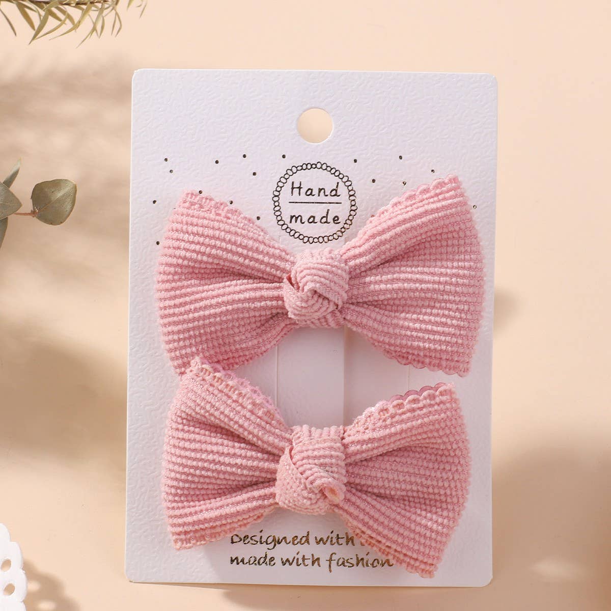 BABY PINK PLAID LACE BOW HAIR CLIP SET_CWAHA6705