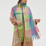 RAINBOW PLAID SCARF THICK WINTER TASSEL WRAP_CWASC0124