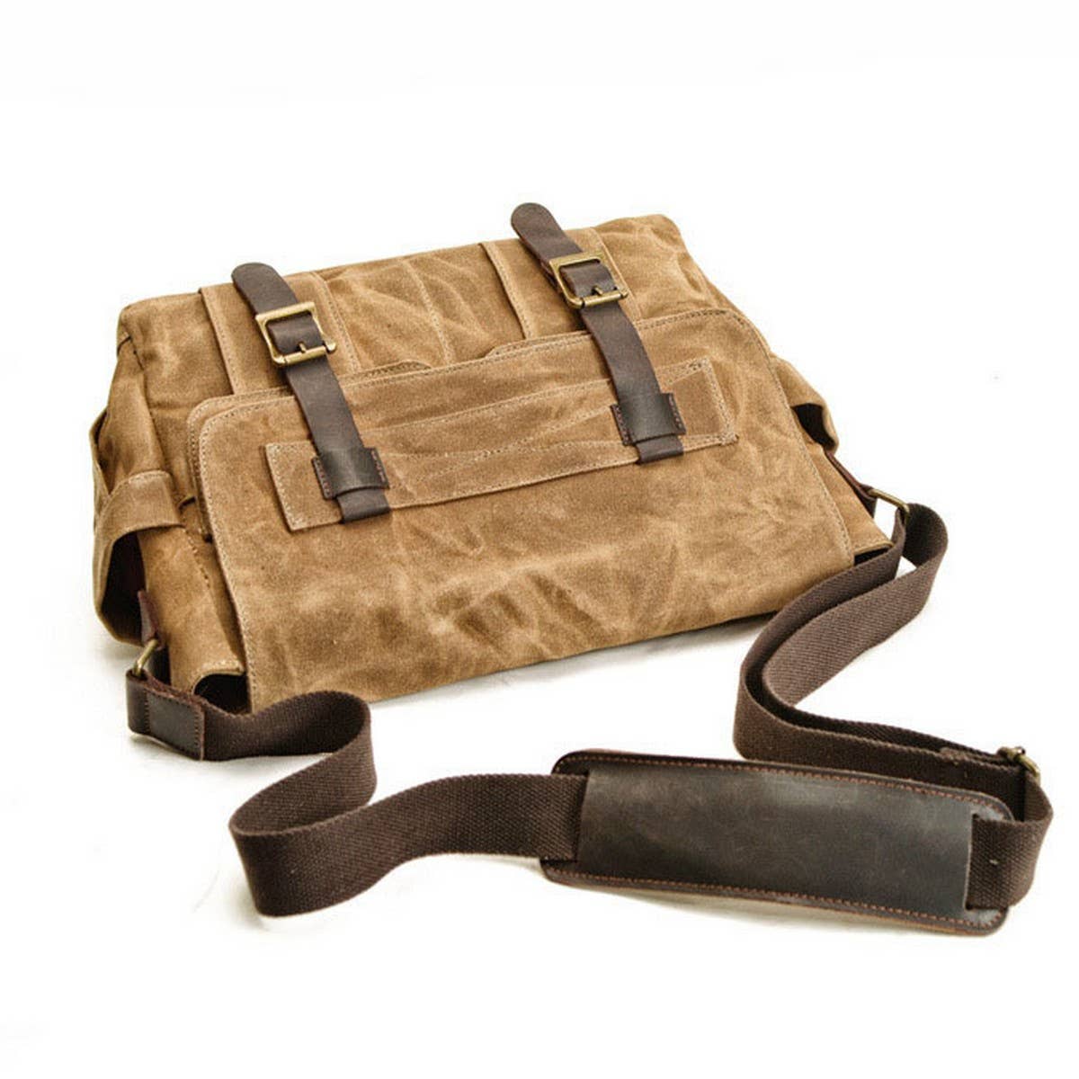 NEW WAXED CANVAS LEATHER SATCHEL FOR MEN_CWAB5561