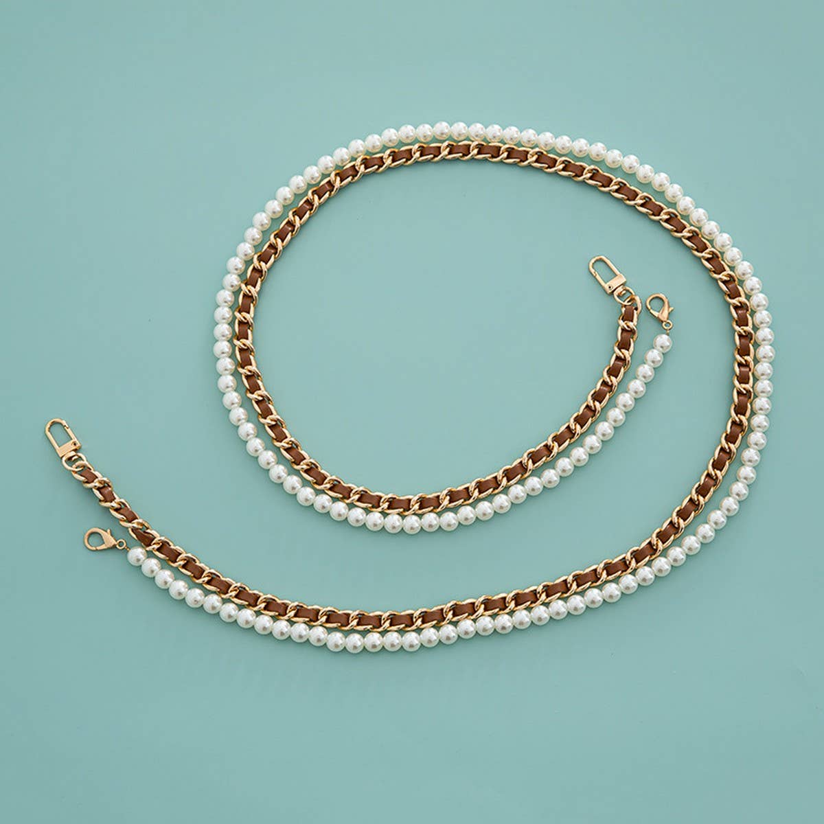 MIXED COLOR CHAIN BEADED PEARL BAG STRAP_CWMM5109