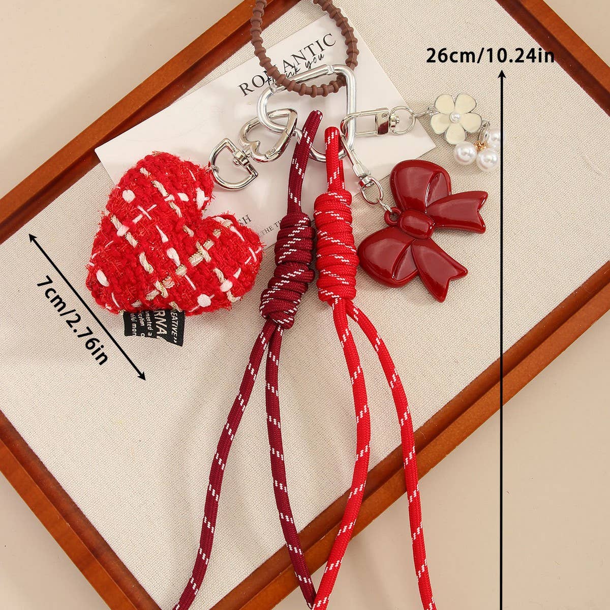 HEART BOW FABRIC CHARM BRAIDED BAG ACCESSORY_CWMM7555