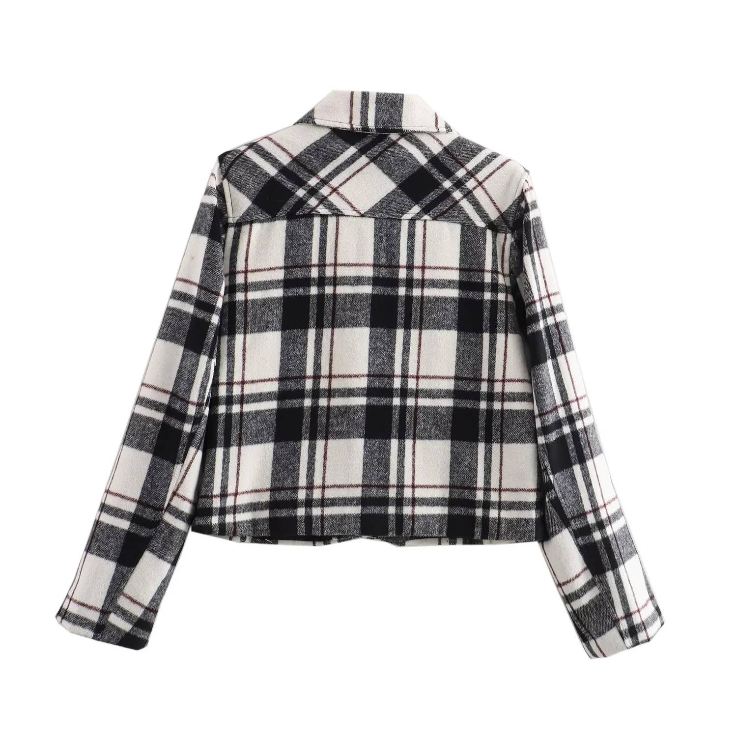 Vintage Baggy Lapel Long-Sleeved Plaid Jacket