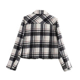 Vintage Baggy Lapel Long-Sleeved Plaid Jacket