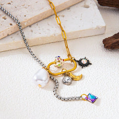 Womens Creative Star And Moon Stitching Necklace_Cwmm5698