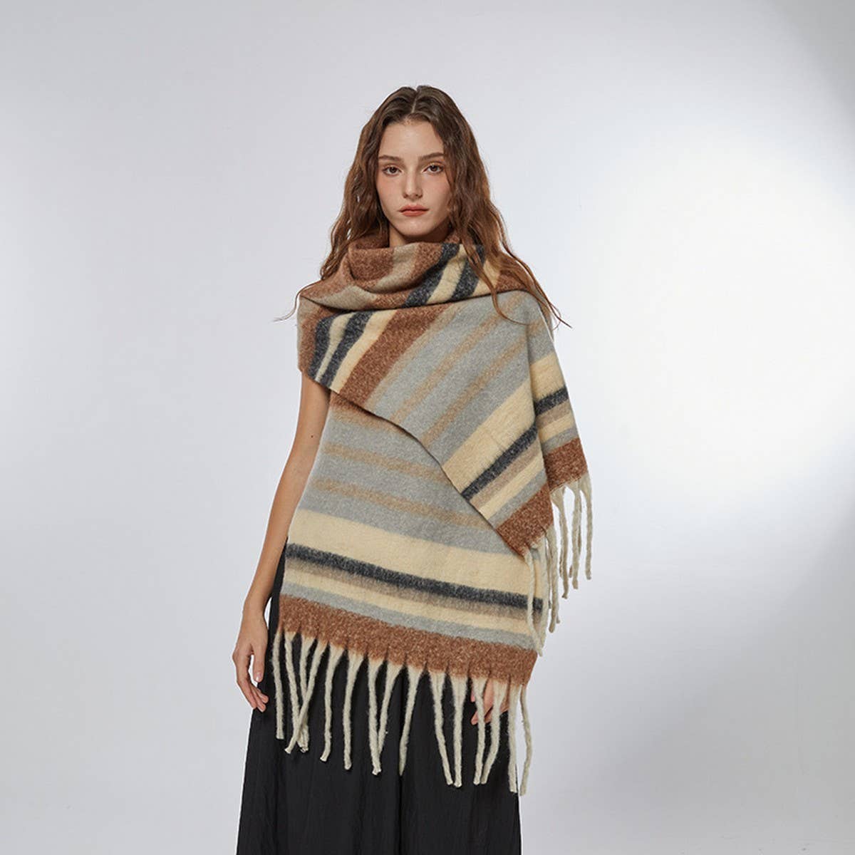 STRIPE SCARF COZY FAUX CASHMERE WINTER WRAP_CWASC2359