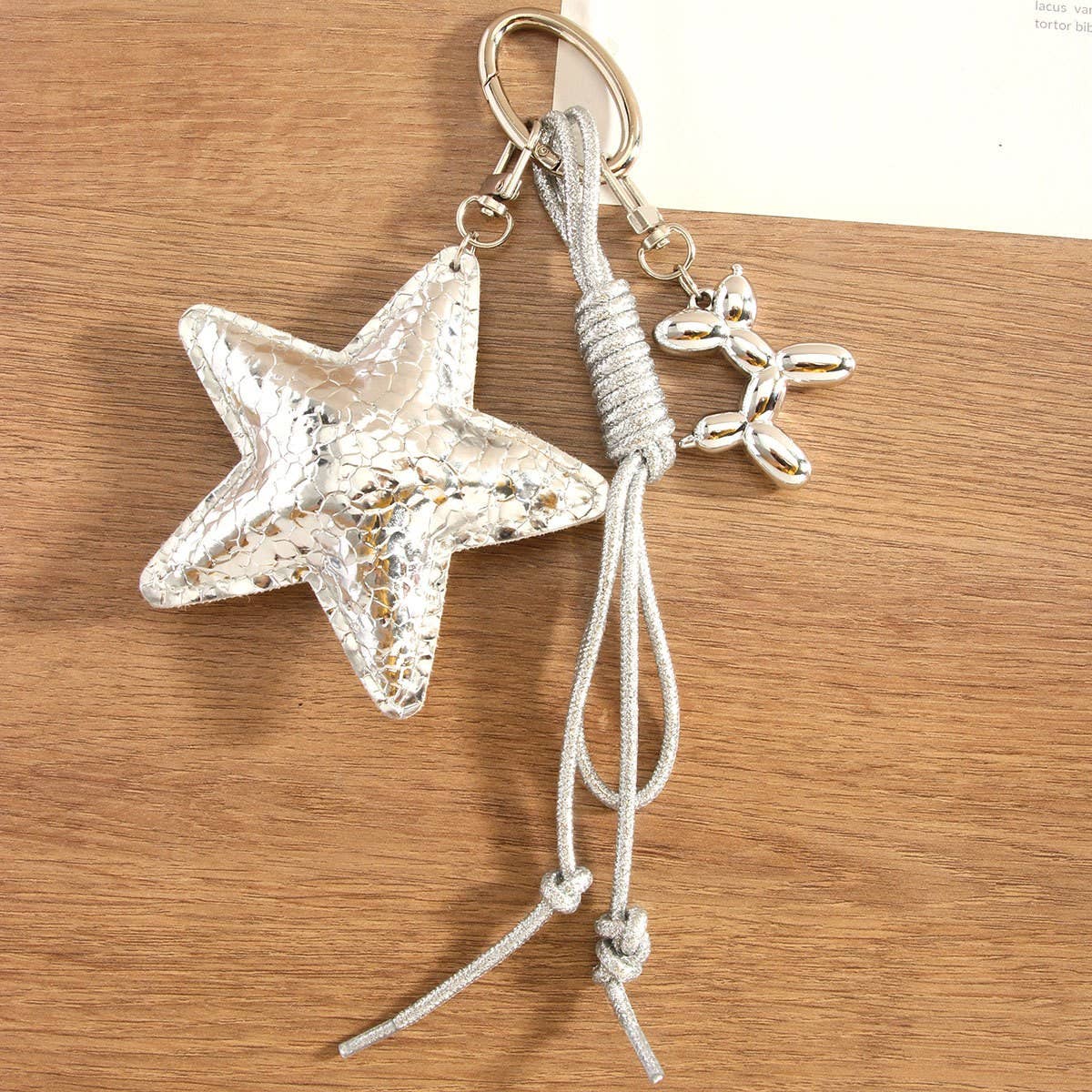 STYLISH SILVER STAR BALLOON DOG BAG KEYCHAIN_CWMM7638