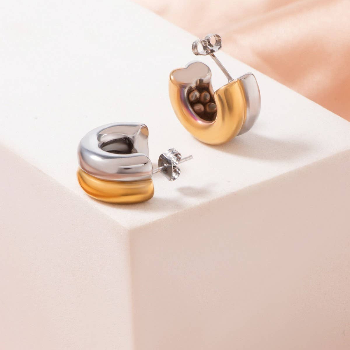 GEOMETRIC GOLD PLATED FASHION DOUBLE LAYER EARRINGS_CWMM3667