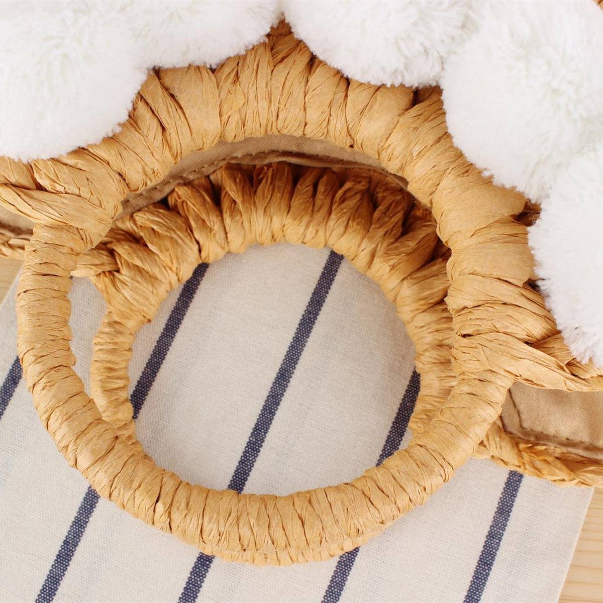 CUTE FUR BALL PORTABLE STRAW BAG_CWAB2101