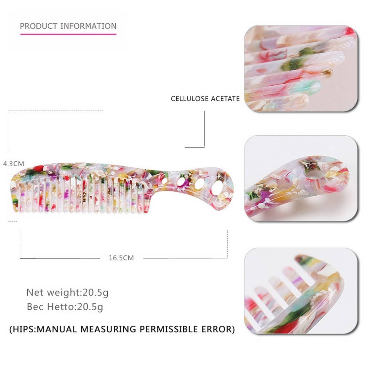 GRADIENT TOOTH ACETATE HAIR COMB WIDE TOOTH COMB_CWAHA4191