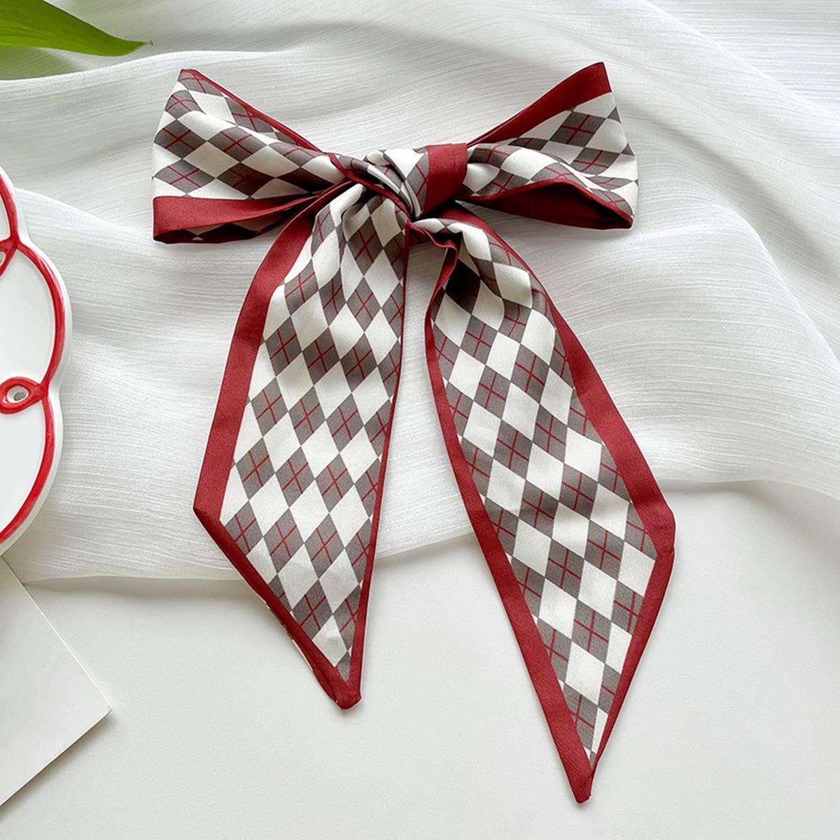 RED SKINNY TWILLY SCARF HAIR RIBBON ACCESSORY_CWASC1981