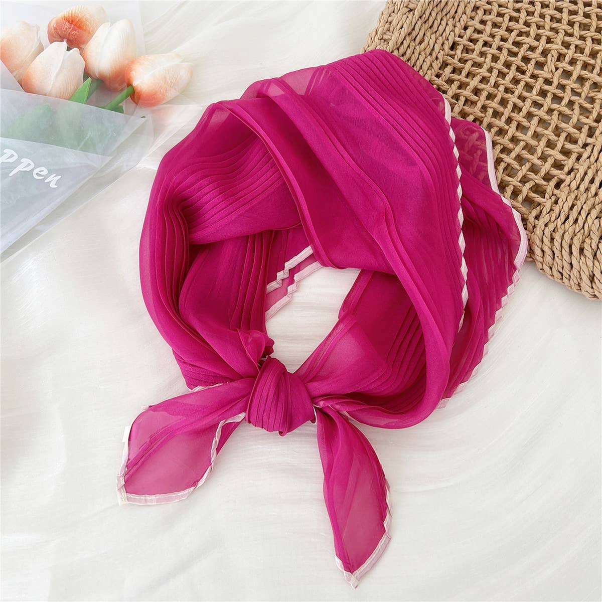 60CM PLEATED SHEER SQUARE SCARF FOR WOMEN_CWASC0849