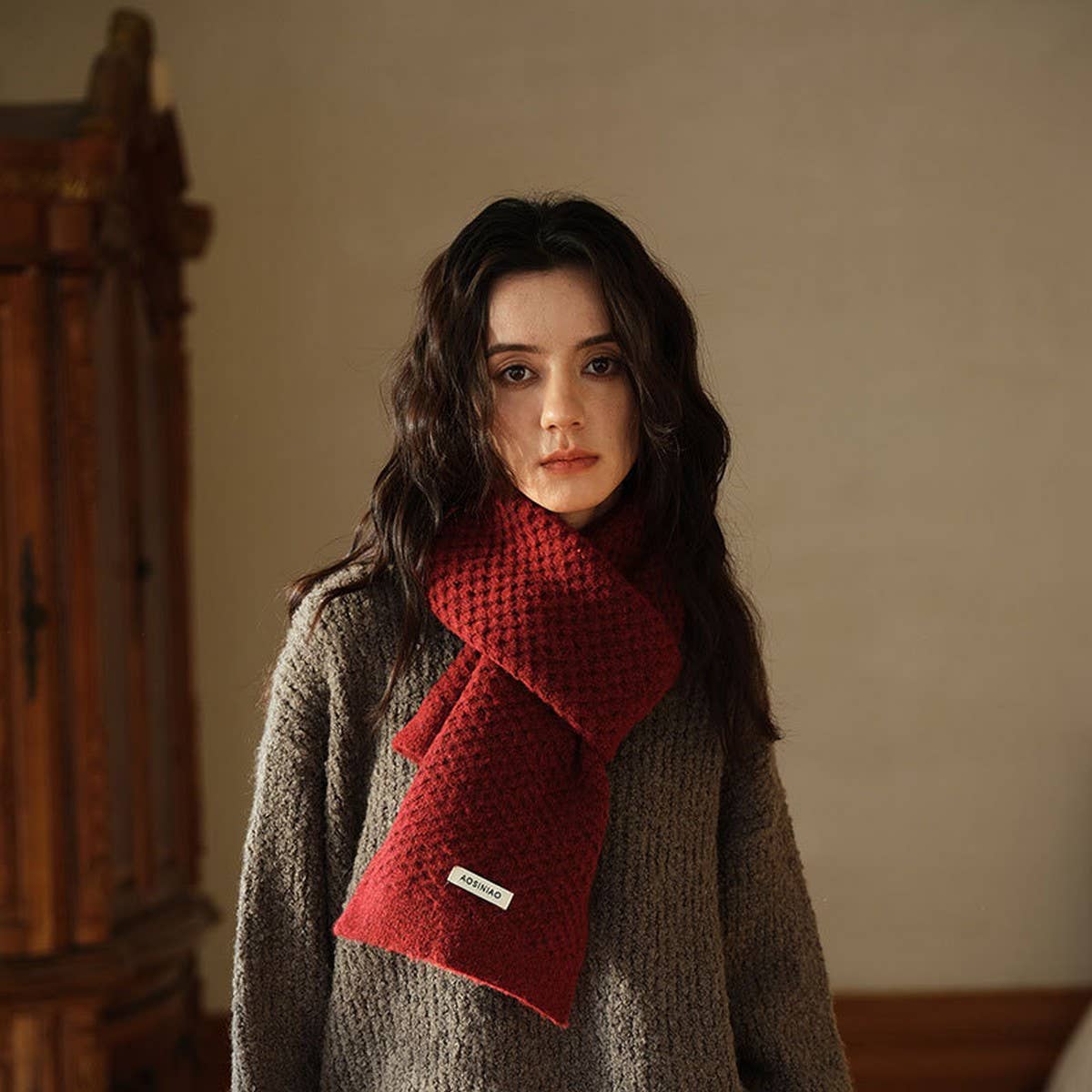 Wool Blend Knit Scarf Dual-Sided Winter Wrap_Cwasc2352