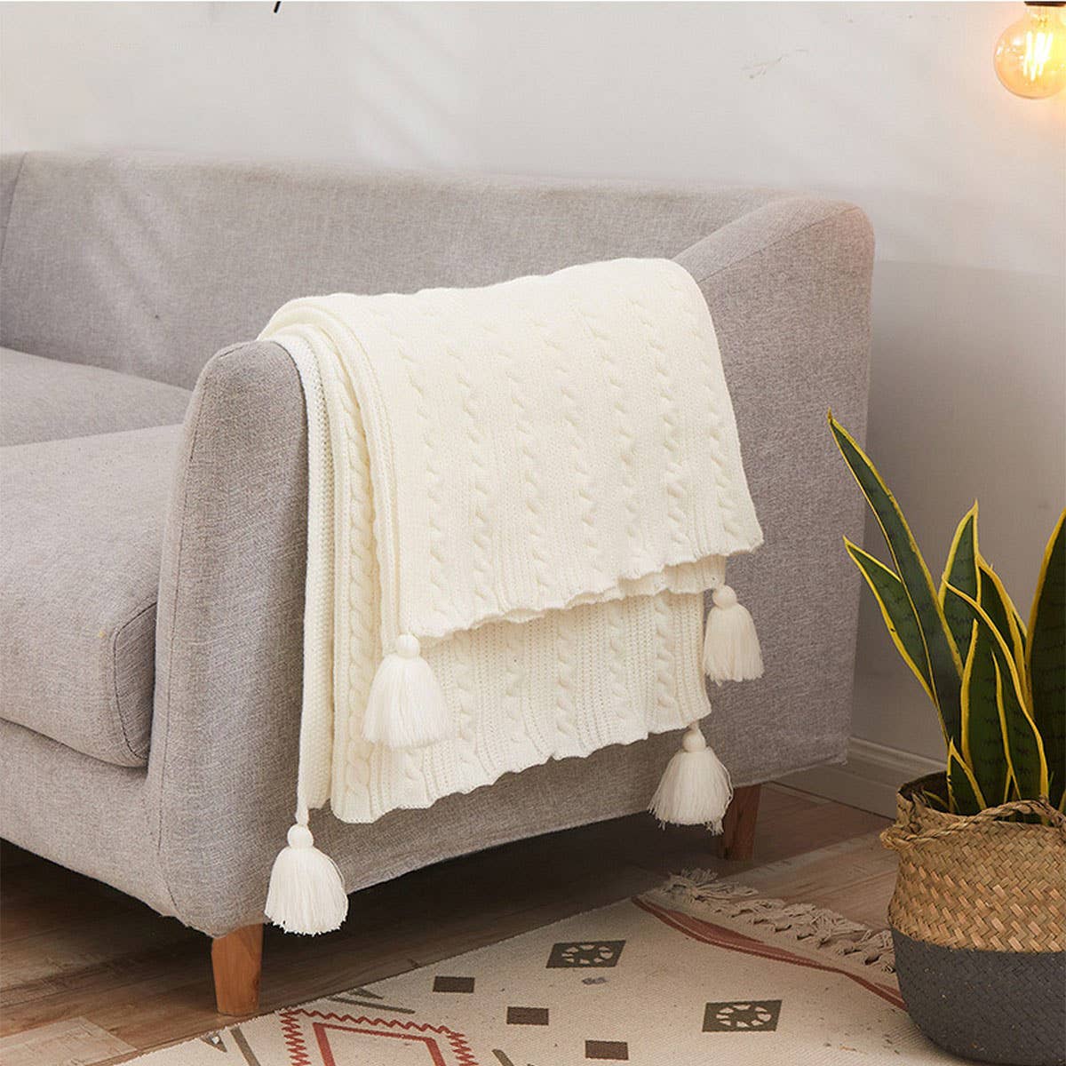 SOLID COLOR SIMPLE KNITTED TASSEL THROW BLANKET_CWMM2381