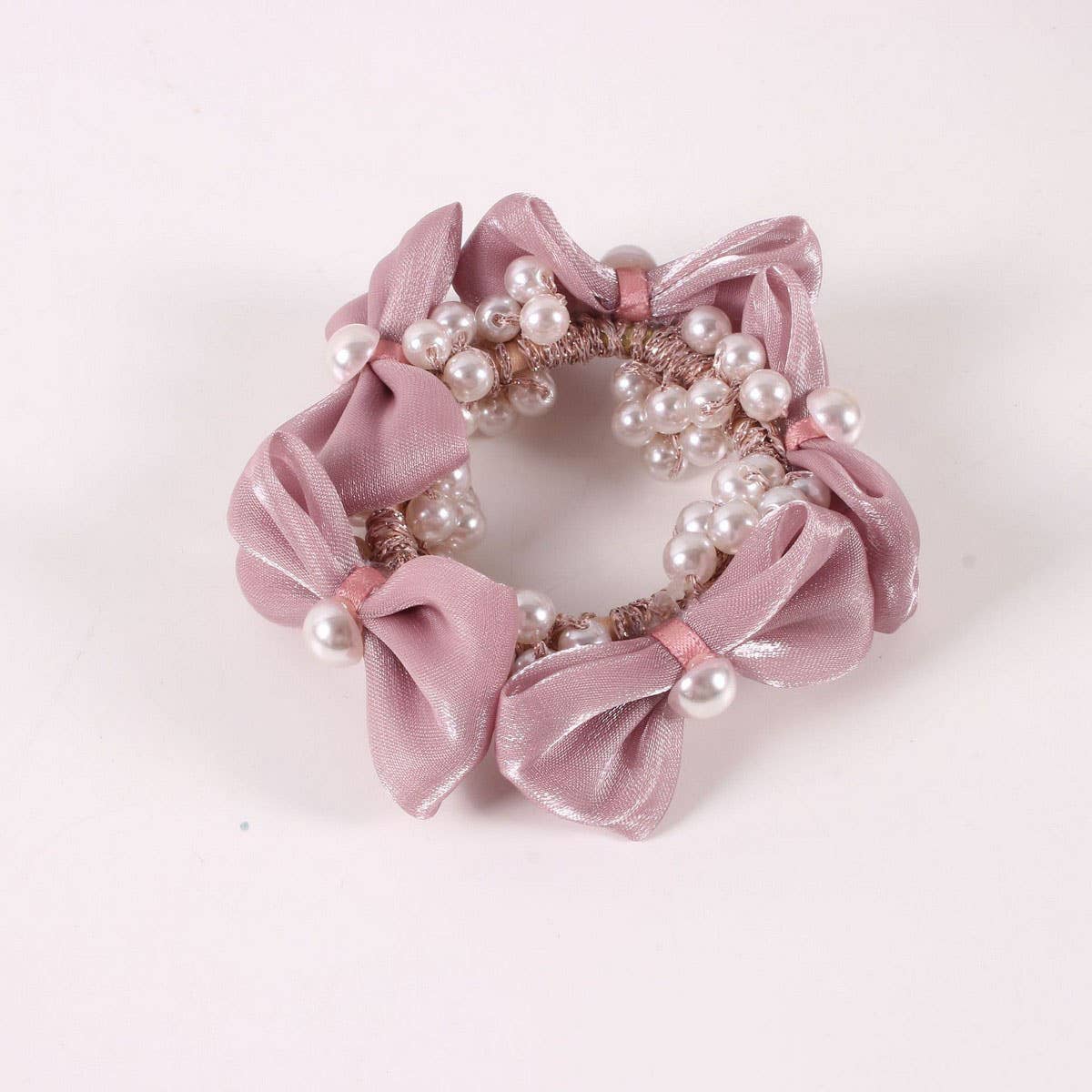 ELEGANT PEARL SATIN BOW ELASTIC HAIR TIE_CWAHA6881