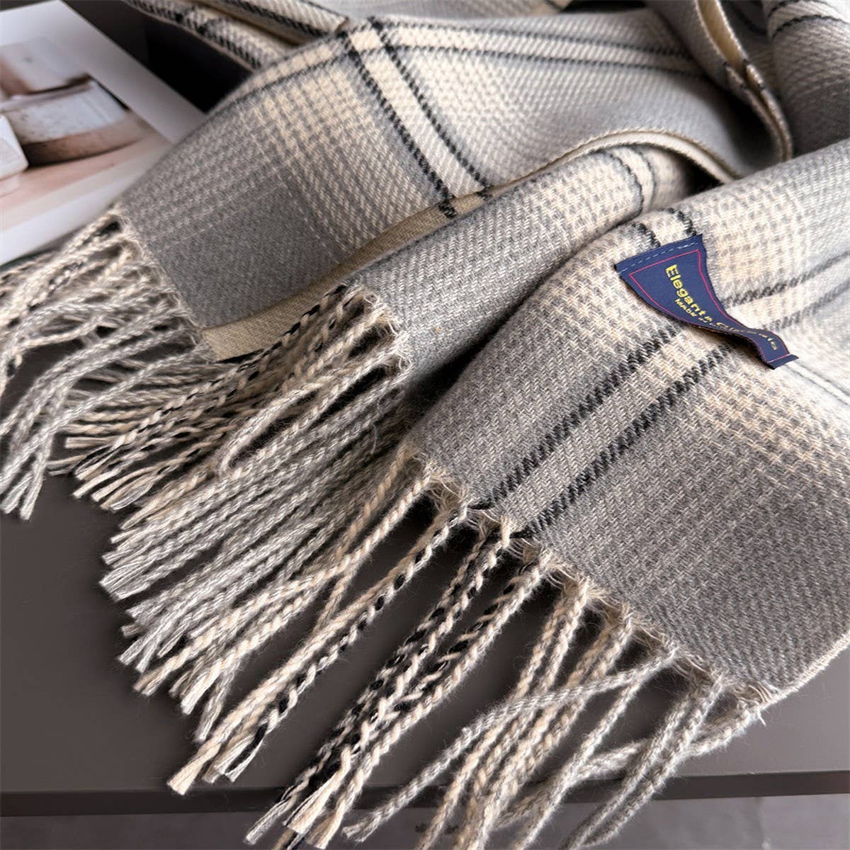 Elegant Plaid Feel Soft Winter Tassel Scarf_Cwasc03241