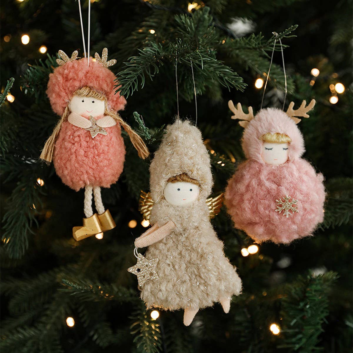 PLUSH GIRL DOLL WITH ANTLERS CHRISTMAS ORNAMENT_CWMM9683