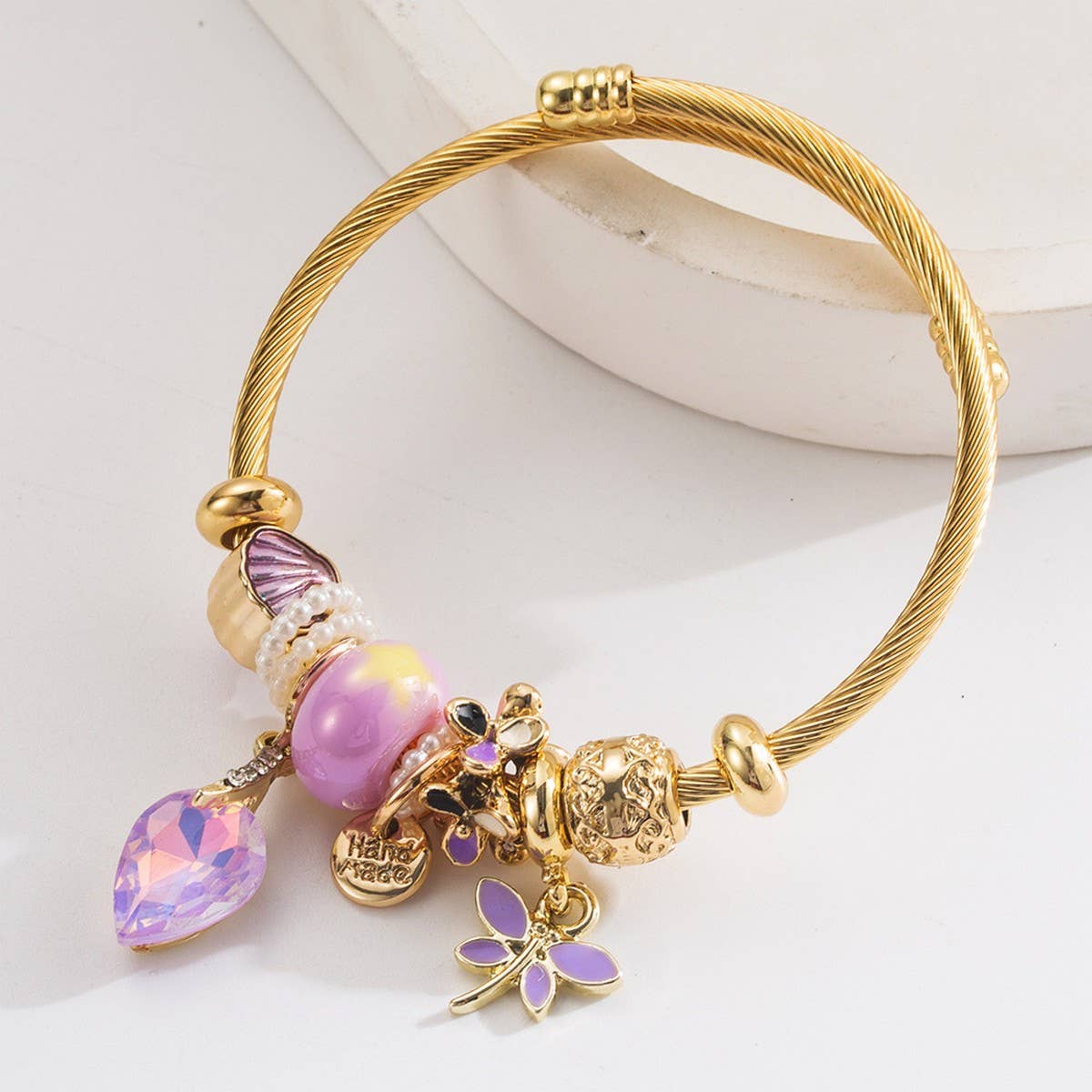 PERSONALIZED LETTER DRAGONFLY CHARM BRACELET_CWMM8603