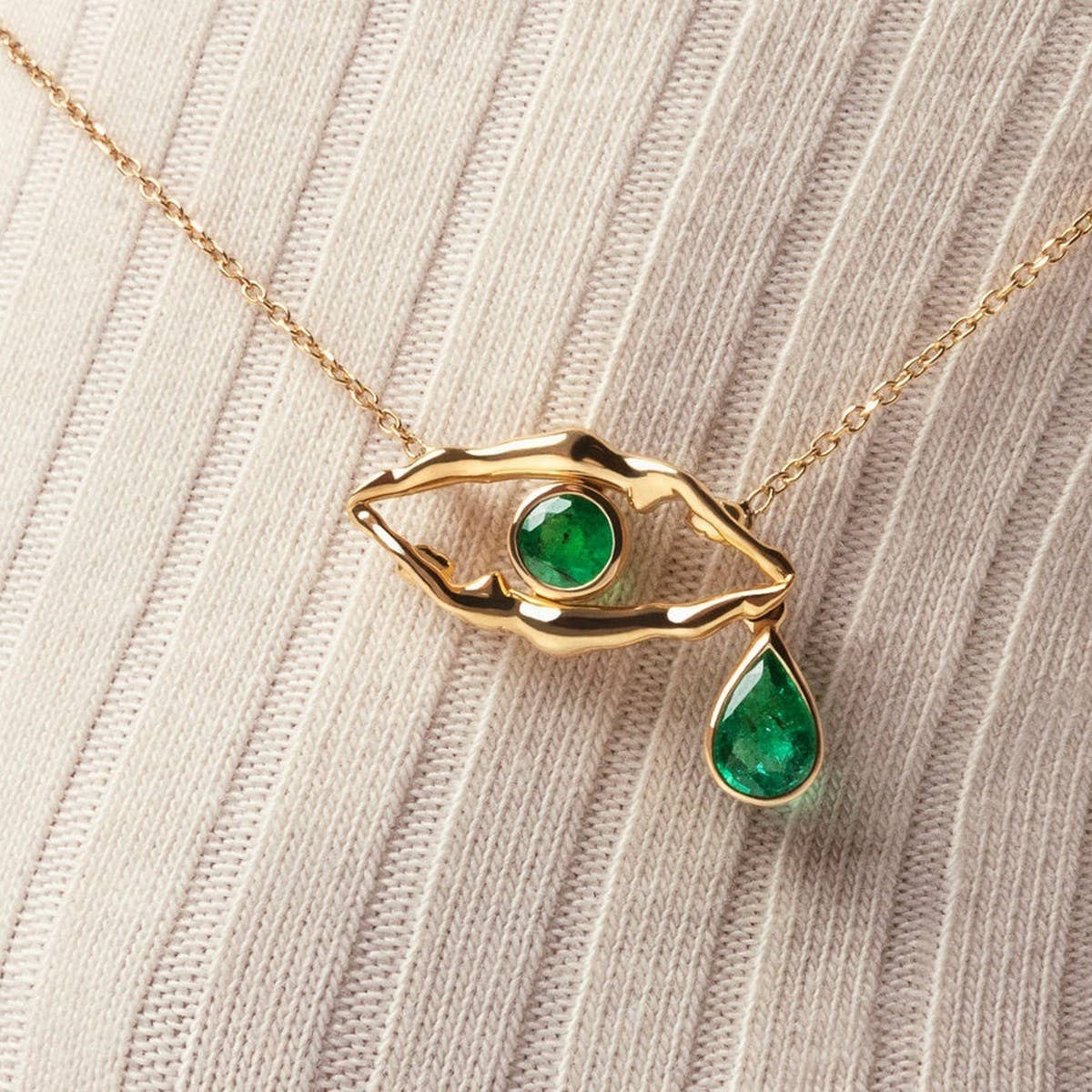 NEW EVIL EYE EMERALD GOLD NECKLACE_CWMM5336