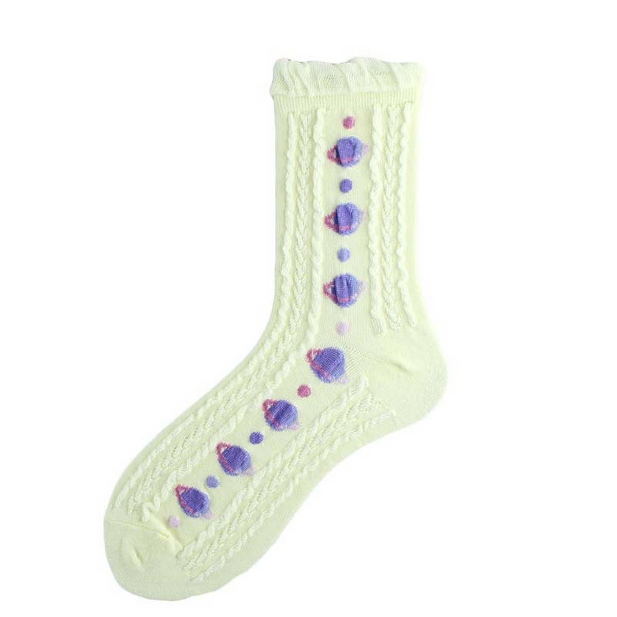 CUTE PRINTED CREW SOCKS WITH TWIST BUBBLE EDGE_CWAH1117