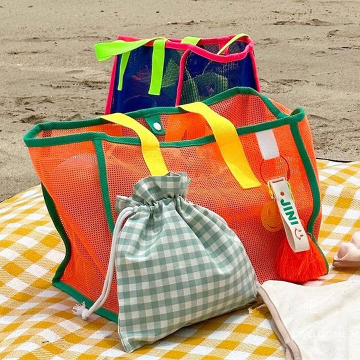 Mesh Contrast Color Beach Travel Storage Bag_Cuab00461