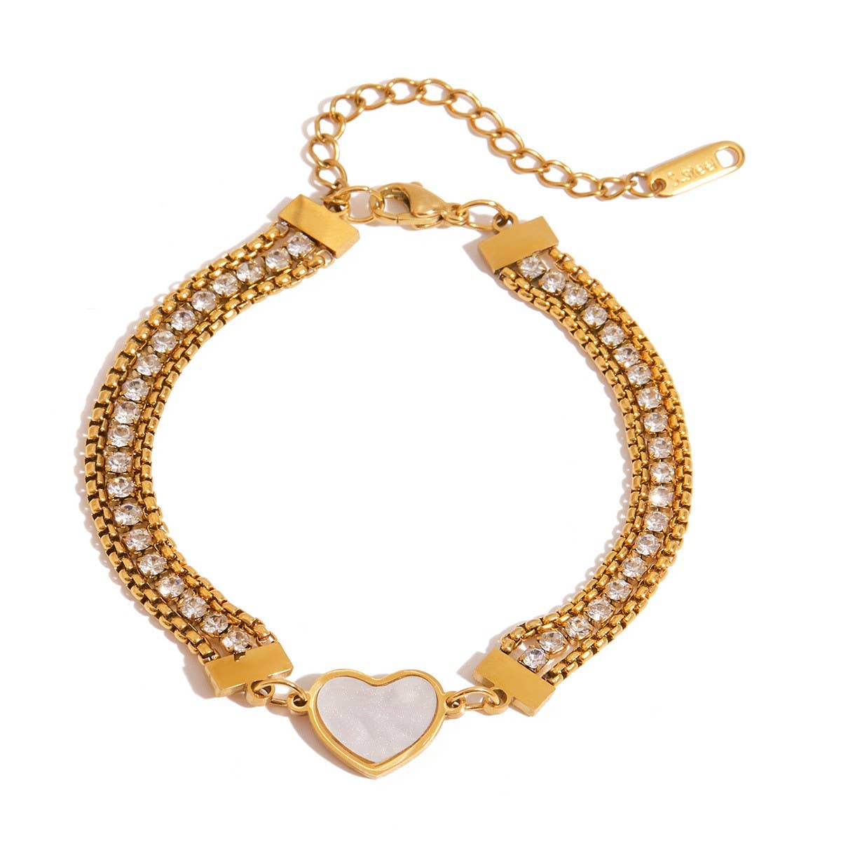 18K GOLD SHELL HEART TRIPLE CHAIN BRACELET ZIRCON_CWAJE4683