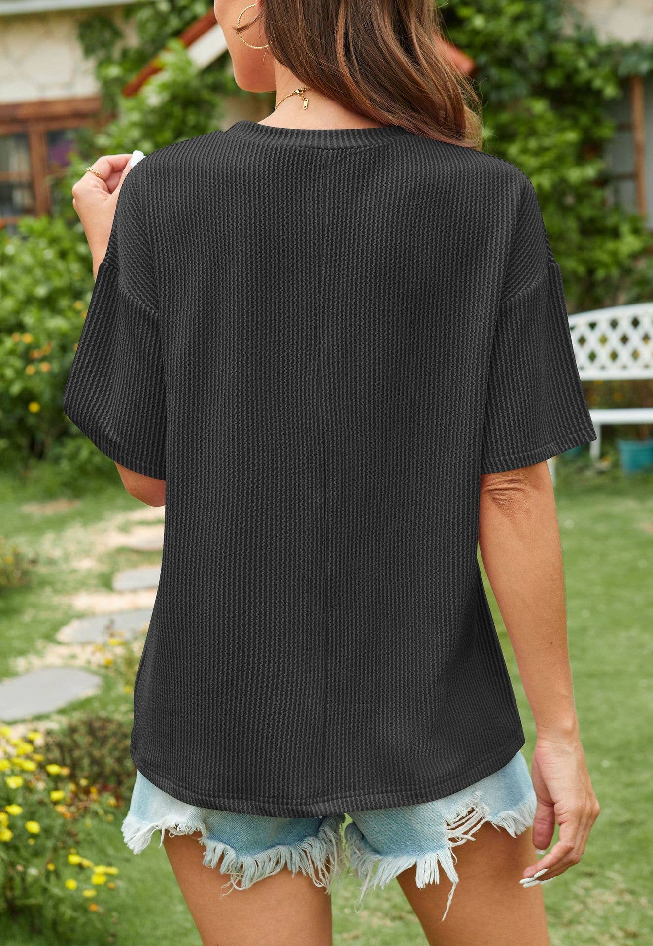 Wavy Striped Short Sleeve Pocket T-Shirt