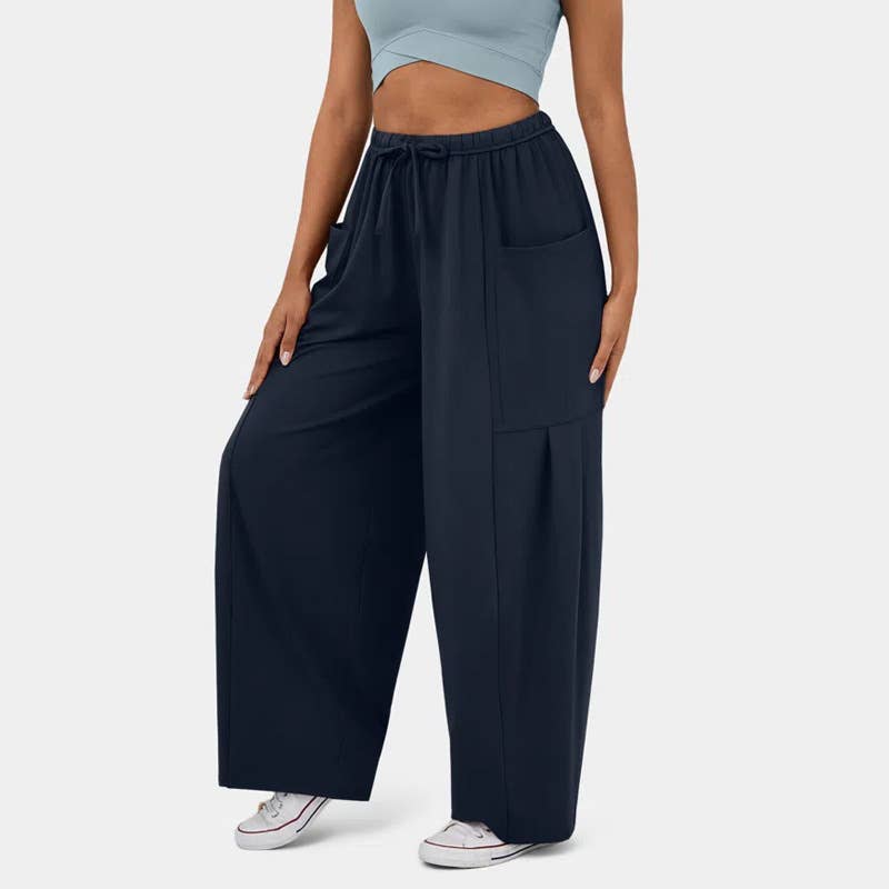 Stylish Elastic-Waist Pleated High-Waisted Pants