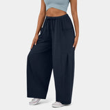 Stylish Elastic-Waist Pleated High-Waisted Pants