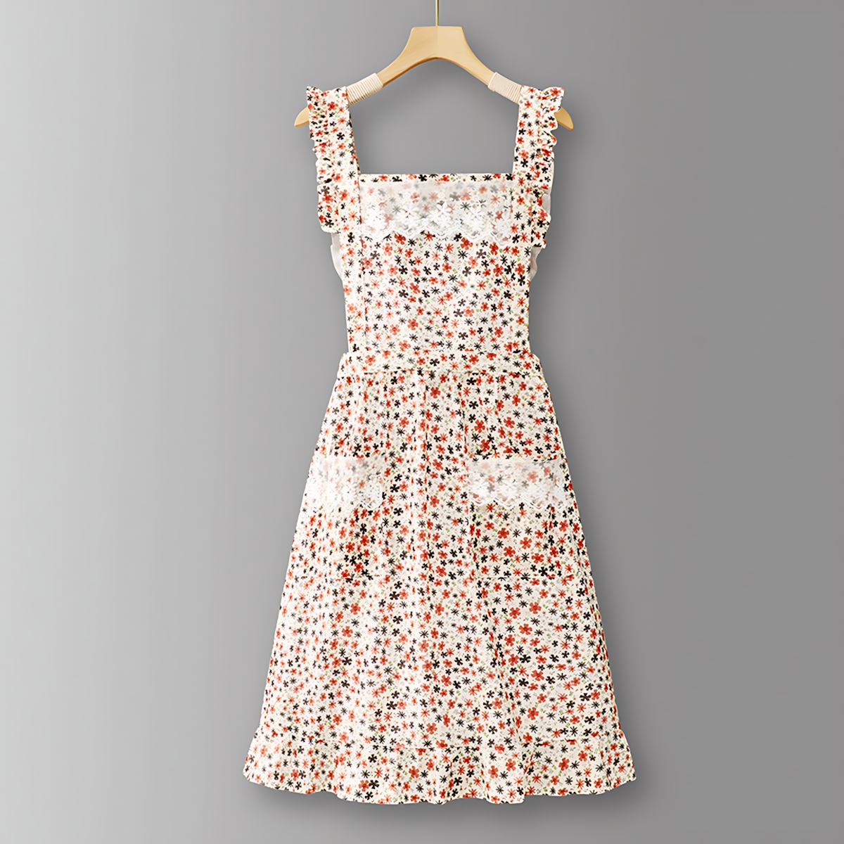 FLORAL LACE TRIM KITCHEN APRON FOR WOMEN_CWMM6594