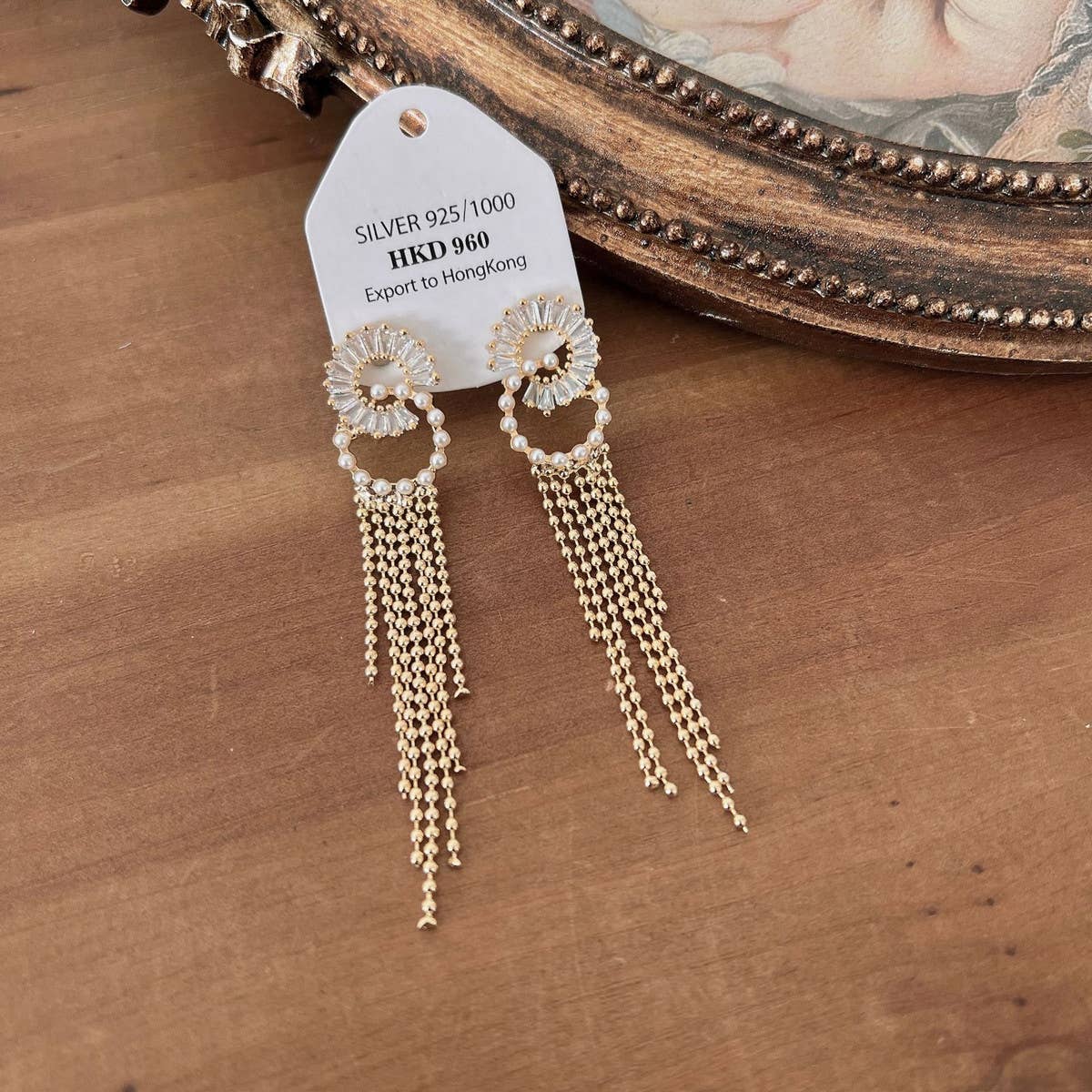 PEARL DOUBLE RING TASSEL EARRINGS_CWAJE1296