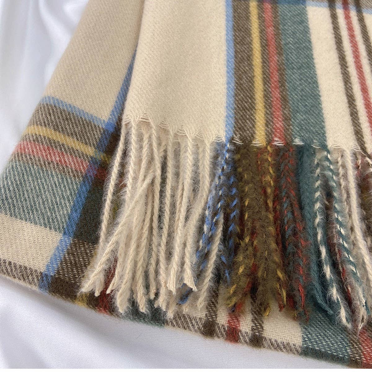 PLAID WINTER SCARF VINTAGE TASSEL SHAWL FOR WOMEN_CWASC1473